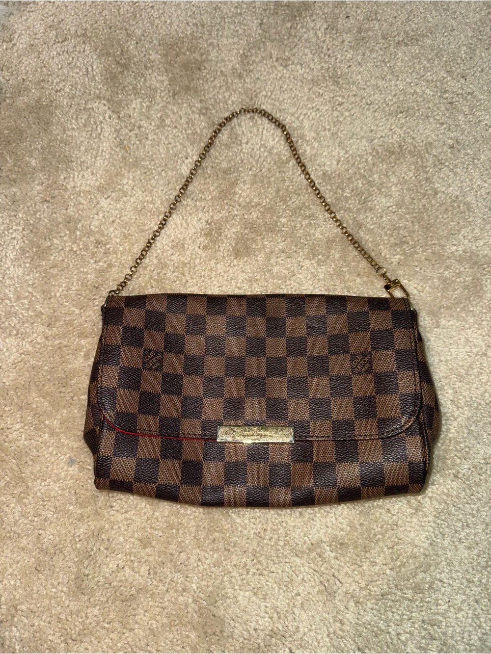 Louis Vuitton Damier Ebene Favorite Classic Brown Checkered Chain Shoulder Bag